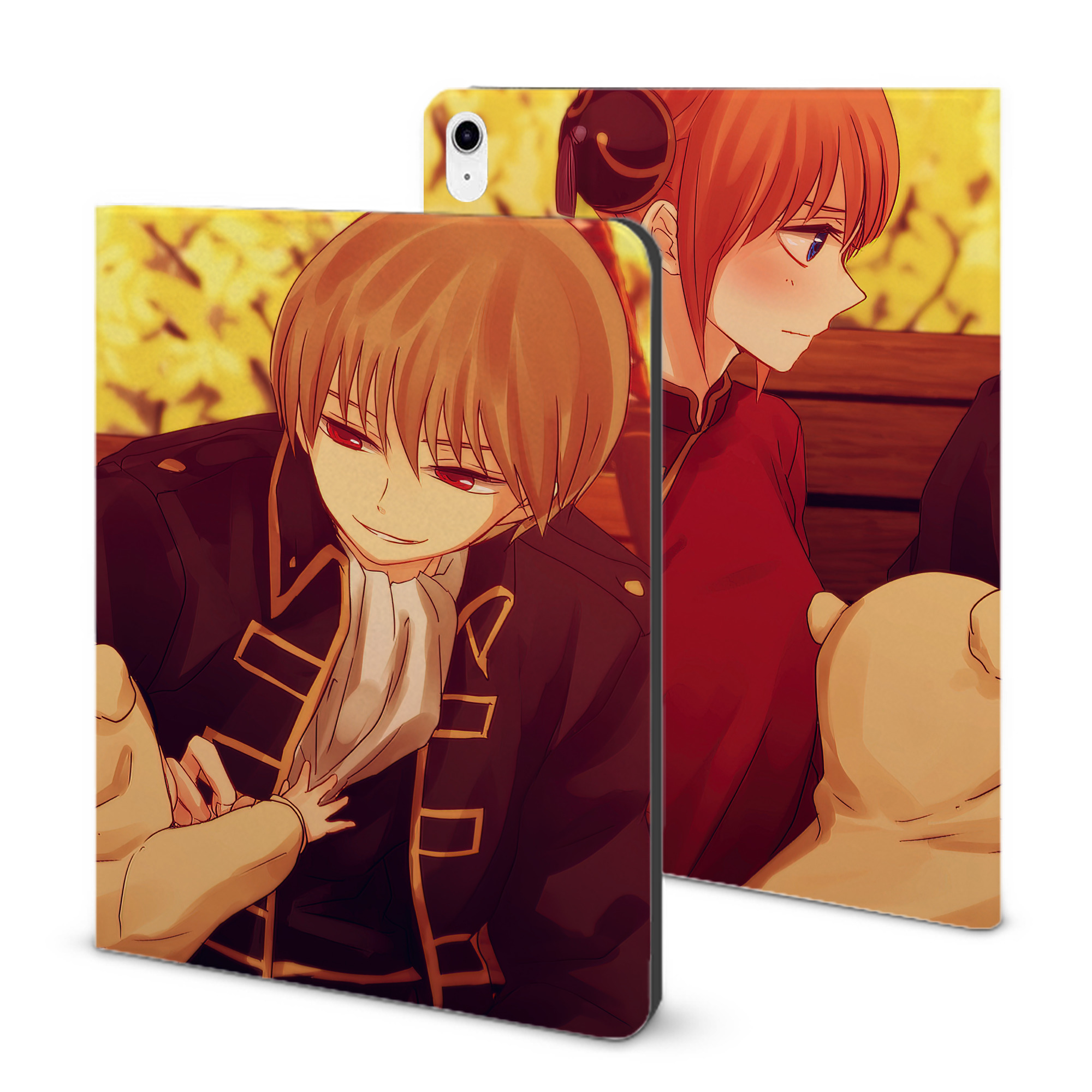（画像用） ぎんたま 坂田銀時（さかたぎんとき） 神楽 志村新八（しむら しんぱち） GINTAMA Sakata Gintoki Kagura Shimura Shinpachi IPad ケース ブック型 PUレザー TPU 耐衝撃 軽量 薄型 ペン収納なし 全面保護 IPad 各モデル対応